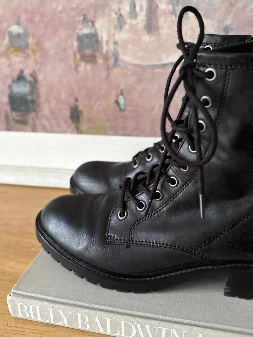 Frye Black Lace-Up Leather Combat Boots - Size 8.5 - Picture 9 of 9
